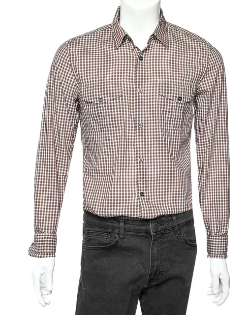 Gucci Brown Checkered Cotton Patch pocket Detail Slim Fit Shirt