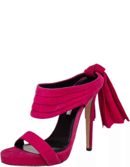 Oscar de la Renta Pink Suede Sandy Bow Detail Sandal