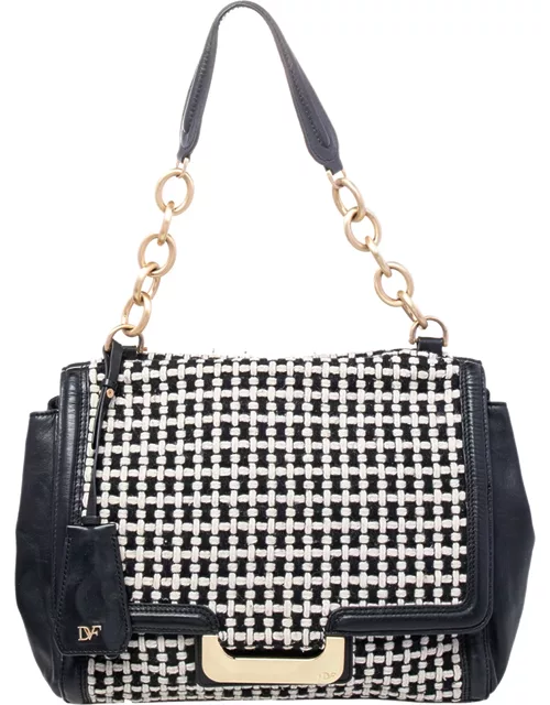 Diane von Furstenberg Black Leather And Fabric Shoulder Bag