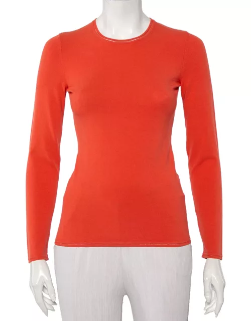 M Missoni Orange Knit Long Sleeve Roundneck T-Shirt