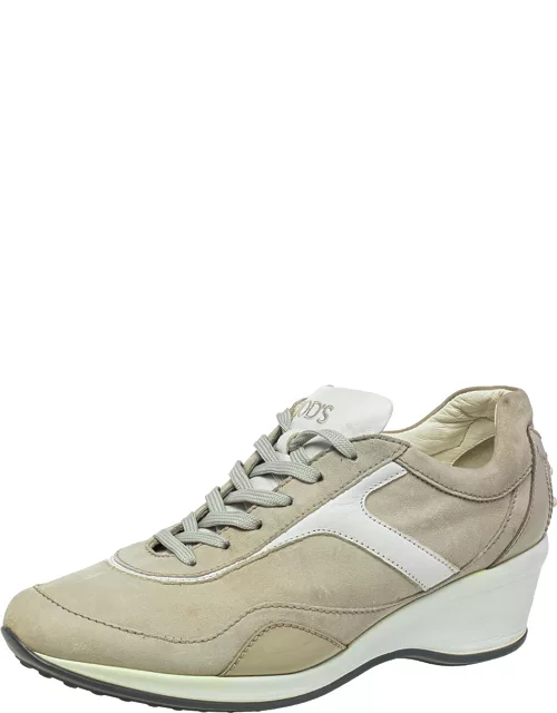 Tod's Grey/White Leather And Suede Low Top Sneaker