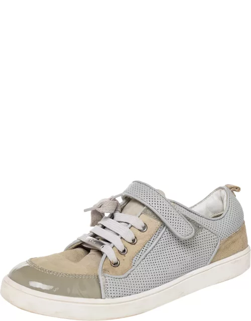 Dior Beige/Grey Mesh And Patent Leather Low Top Sneaker