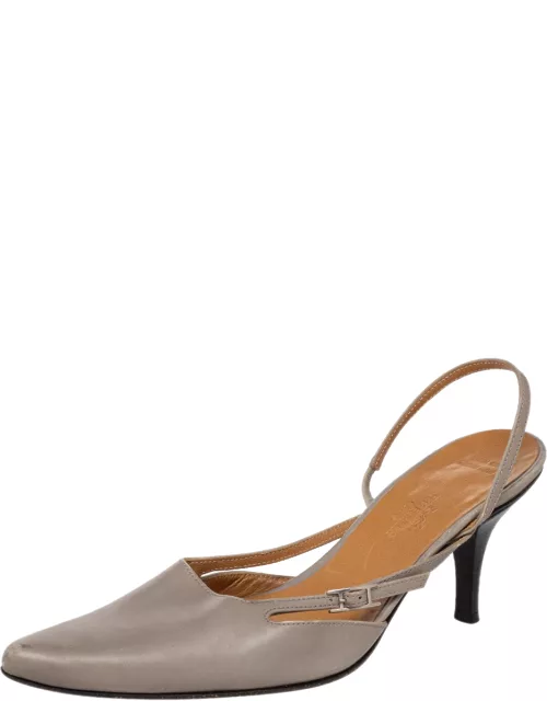 Hermes Grey Leather Pointed Toe Silngback Sandal