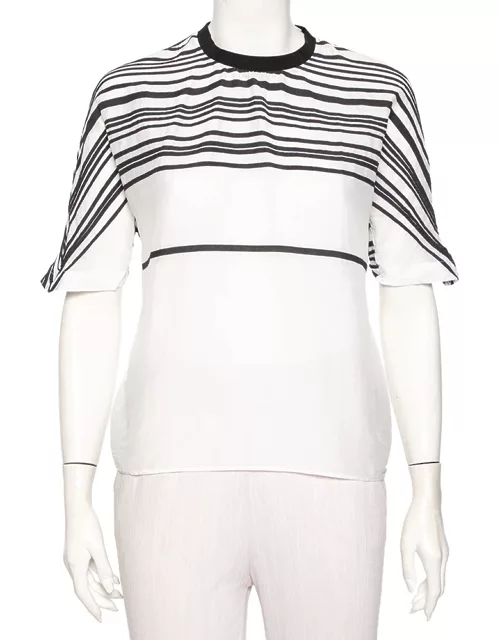 Emporio Armani White Cotton & Silk Striped Detail T-Shirt