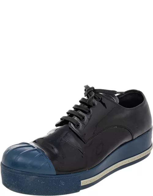 Miu Miu Black/Blue Patent Leather Rubber Cap Toe Platform Sneaker