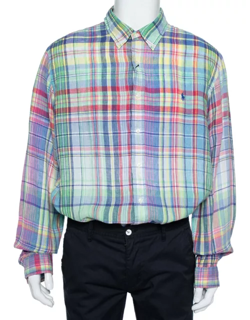 Ralph Lauren Multicolor Checkered Ocean Wash Linen Slim Fit Shirt