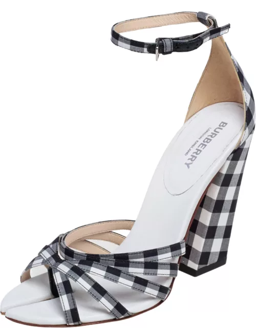 Burberry Black/White Canvas And Leather Ankle Strap Sandal