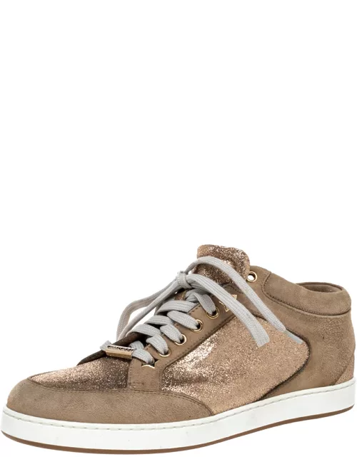 Jimmy Choo Beige Glitter And Suede Miami Lace Up Sneaker