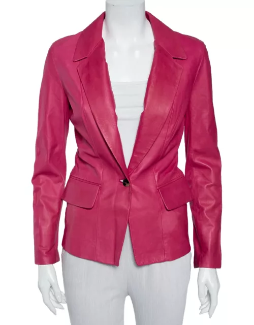 Yves Saint Laurent Pink Leather Button Front Blazer