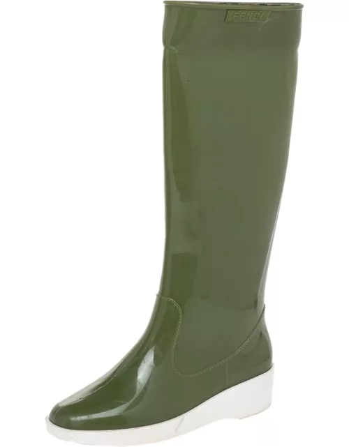 Fendi Green Rubber Wedge Rain Boot