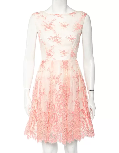 Alice + Olivia Off-White & Pink Floral Lace Sleeveless Mini Dress