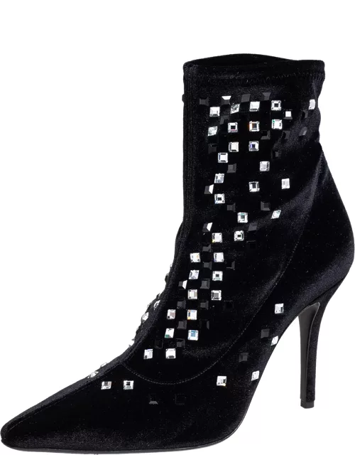 Giuseppe Zanotti Black Velvet Crystal Embellished Ankle Boot