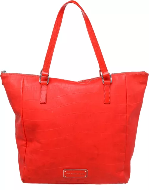 Marc by Marc Jacobs Bright Orange Croc Embossed PVC And Leather Tote