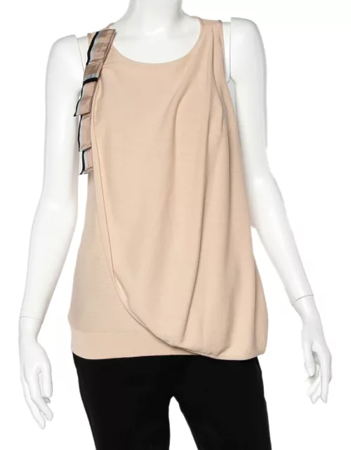 Emporio Armani Beige Knit Overlay & Bow Detail Tank Top