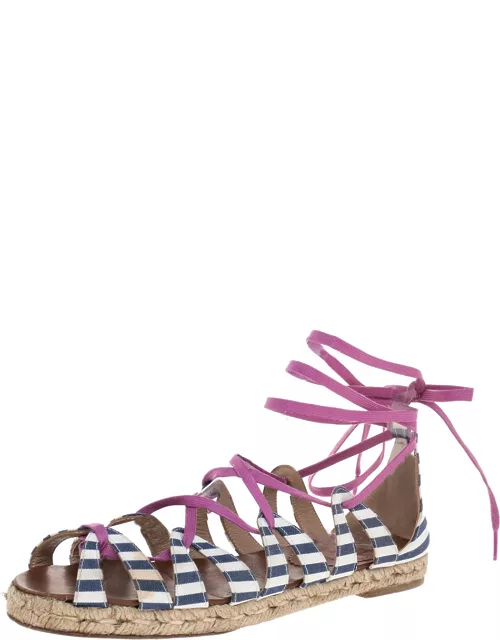 Christian Louboutin Multicolor Fabric Espadrille Ankle Wrap Flat Sandal