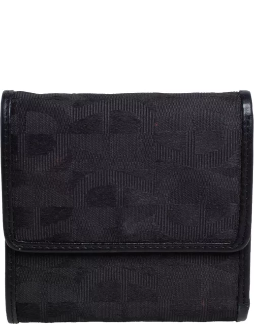 Aigner Black Canvas and Leather Trim Trifold Wallet