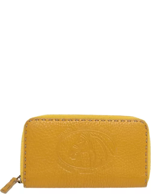 Fendi Yellow Leather Selleria Zip Around Wallet