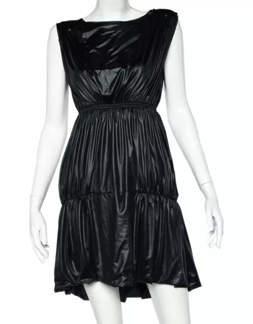 Fendi Black Coated Elastic Waist Detail Sleeveless Midi Dress