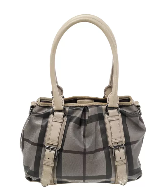 Burberry Beige Smoke Check PVC and Leather Northfield Tote
