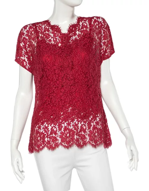 Dolce & Gabbana Red Floral Lace Button Detail Top