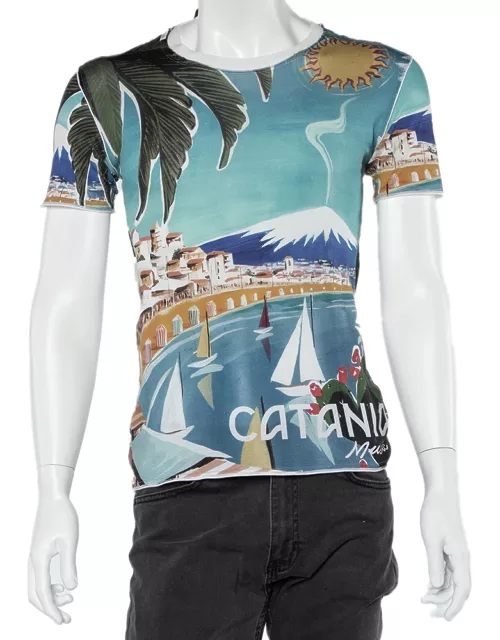 Dolce & Gabbana Blue Catania Tropical Ringer Printed Cotton T-shirt