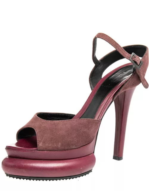 Fendi Burgundy Suede Platform Ankle Strap Sandal