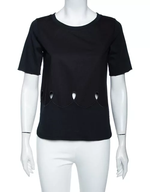 See by Chloe Black Cotton Cut Out Detail Jersey T-Shirt