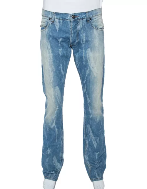 Roberto Cavalli Blue Light Wash Denim Distressed Pattern Jeans