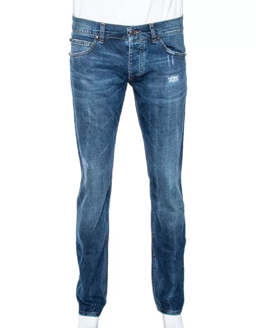 Roberto Cavalli Blue Medium Wash Distressed Denim Straight Fit Jeans