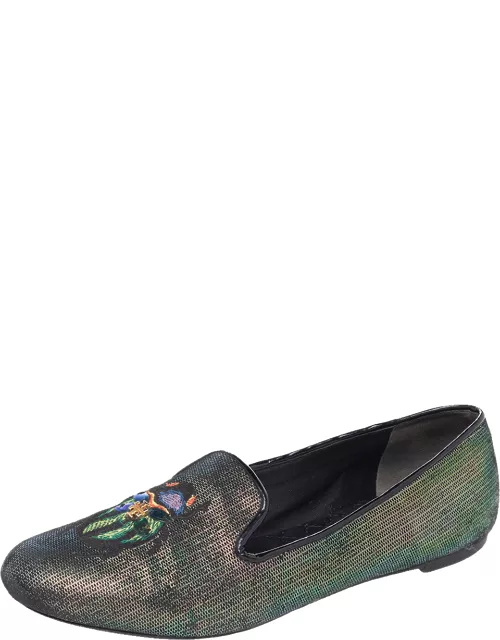 Tory Burch Multicolor Iridescent Leather Beetle Embroidered Smoking Slipper