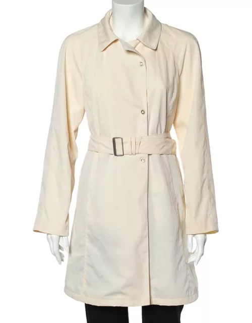 Emporio Armani Cream Double Breasted Belted Coat