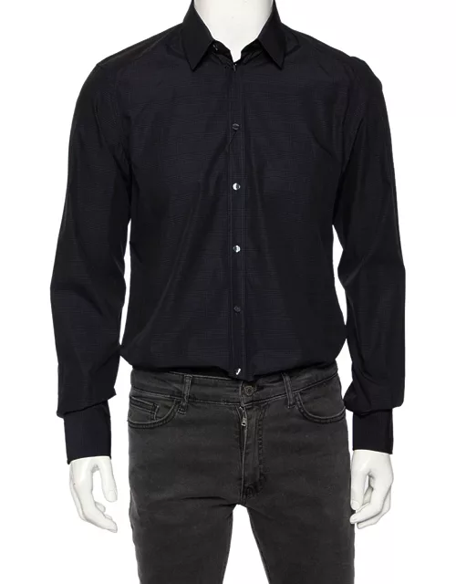 Dolce & Gabbana Navy Blue Check Patterned Cotton Shirt