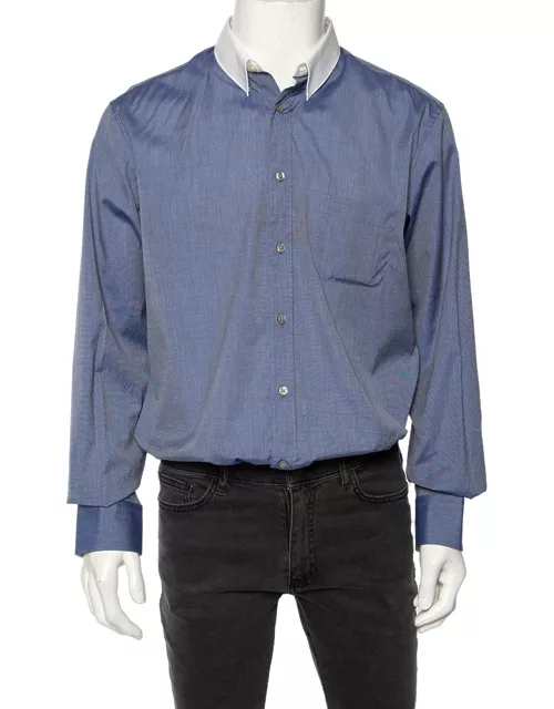 Z Zegna Blue Cotton Contrast Collar City Shirt