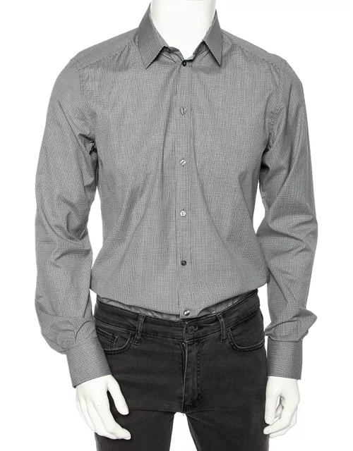 Dolce & Gabbana Grey Pin Check Cotton Front Button Shirt