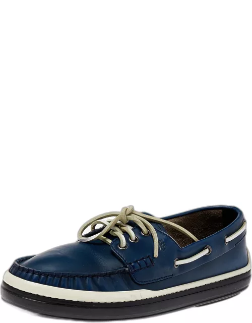 Tod's Blue Leather Lace Up Boat Shoe
