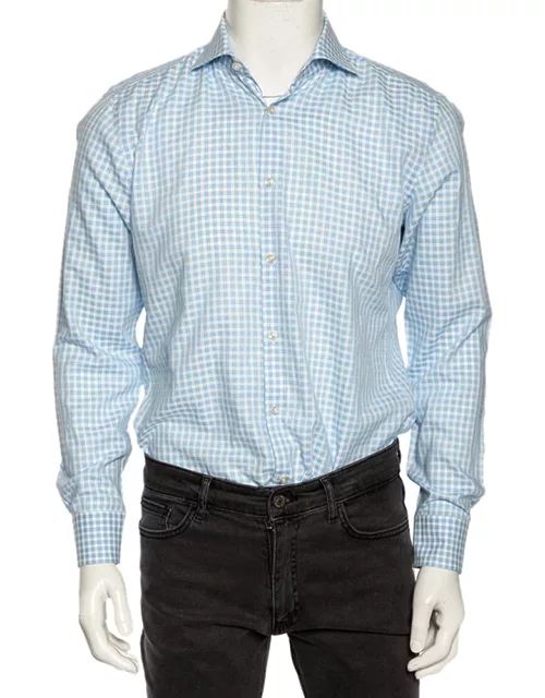 Boss Hugo Boss Blue Checkered Cotton Slim Fit Shirt