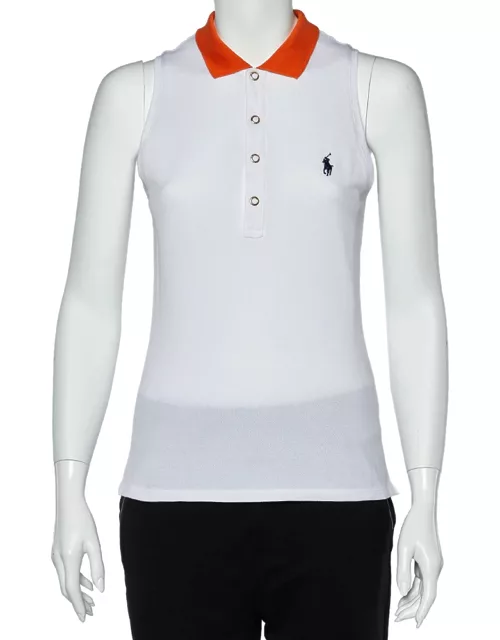 Ralph Lauren White Cotton Pique Sleeveless Polo T-Shirt