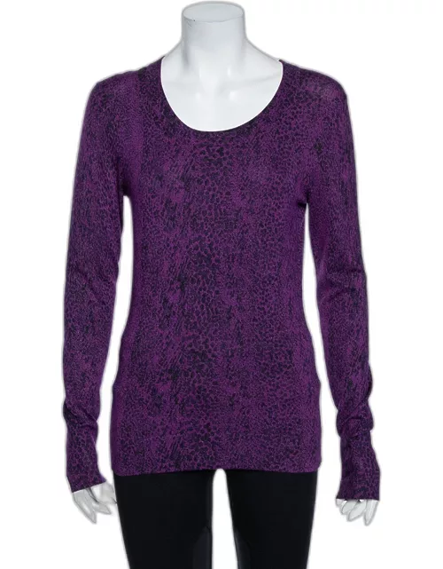 Diane Von Furstenberg Purple Animal Print Knit Neva Top