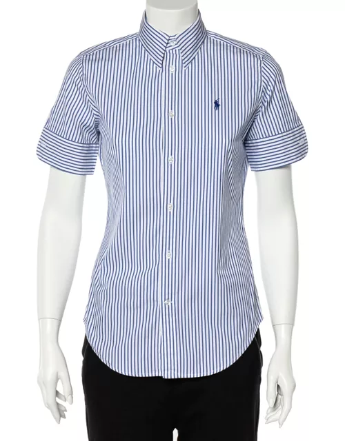 Ralph Lauren White & Blue Striped Cotton Super Slim Fit Shirt