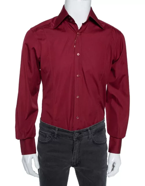 Gucci Maroon Cotton Button Front Shirt
