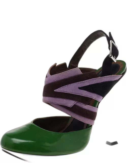 Marni Multicolor Leather And Suede Platform Slingback Sandal