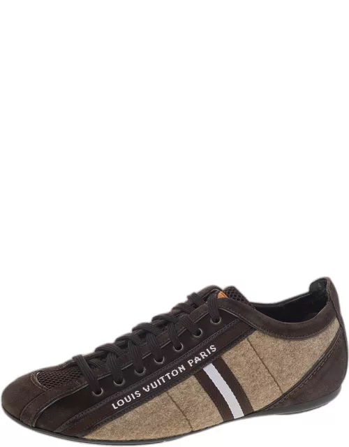 Louis Vuitton Brown/Beige Fabric Leather Mesh and Suede Cosmos Low Top Sneaker