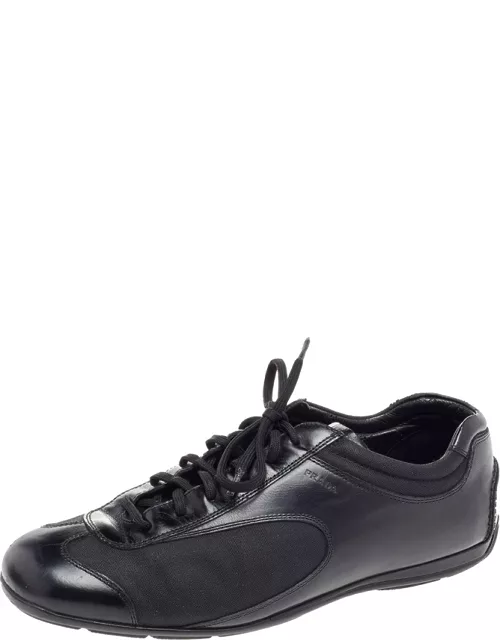 Prada Sport Black Leather And Nylon Low Top Sneaker