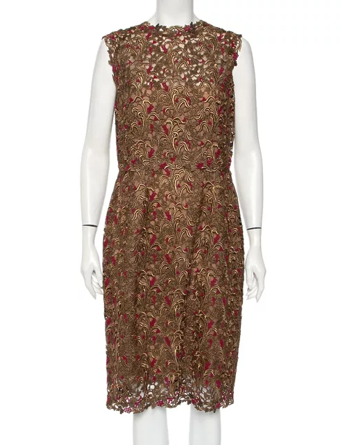 Valentino Bronze Lace Overlay Sheath Dress