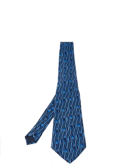 Lanvin Navy Blue Geometric Paisley Print Traditional Silk Tie