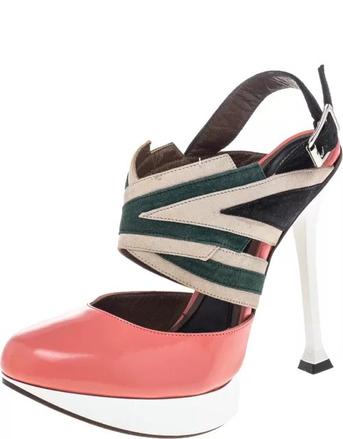 Marni Multicolor Leather And Suede Slingback Platform Sandal