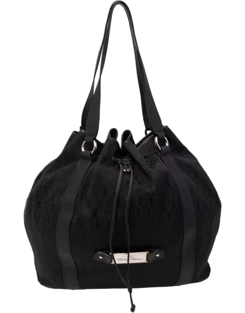 Aigner Black Signature Canvas and Leather Drawstring Tote