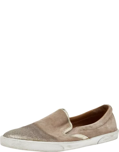 Jimmy Choo Gold Suede And Leather Slip on Sneaker