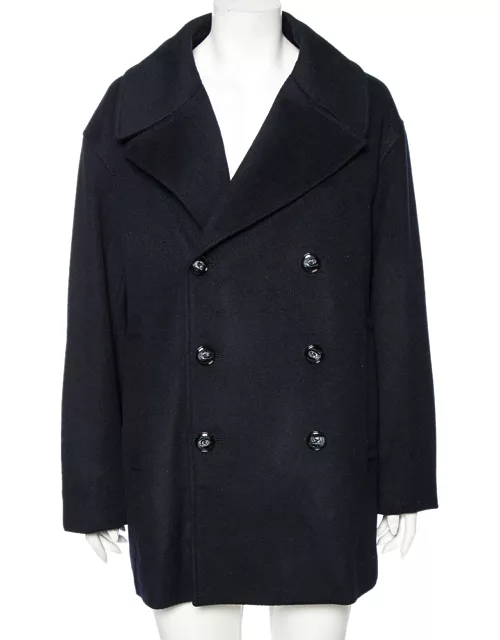 Emporio Armani Navy Blue Cashmere Double Breasted Coat