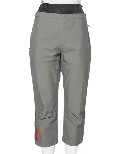 Prada Sports Grey Synthetic Waist Insert Detail Trousers